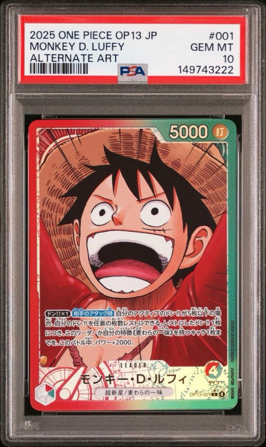 PSA 10 One Piece Monkey D. Luffy L — OP13-001 — Japanese