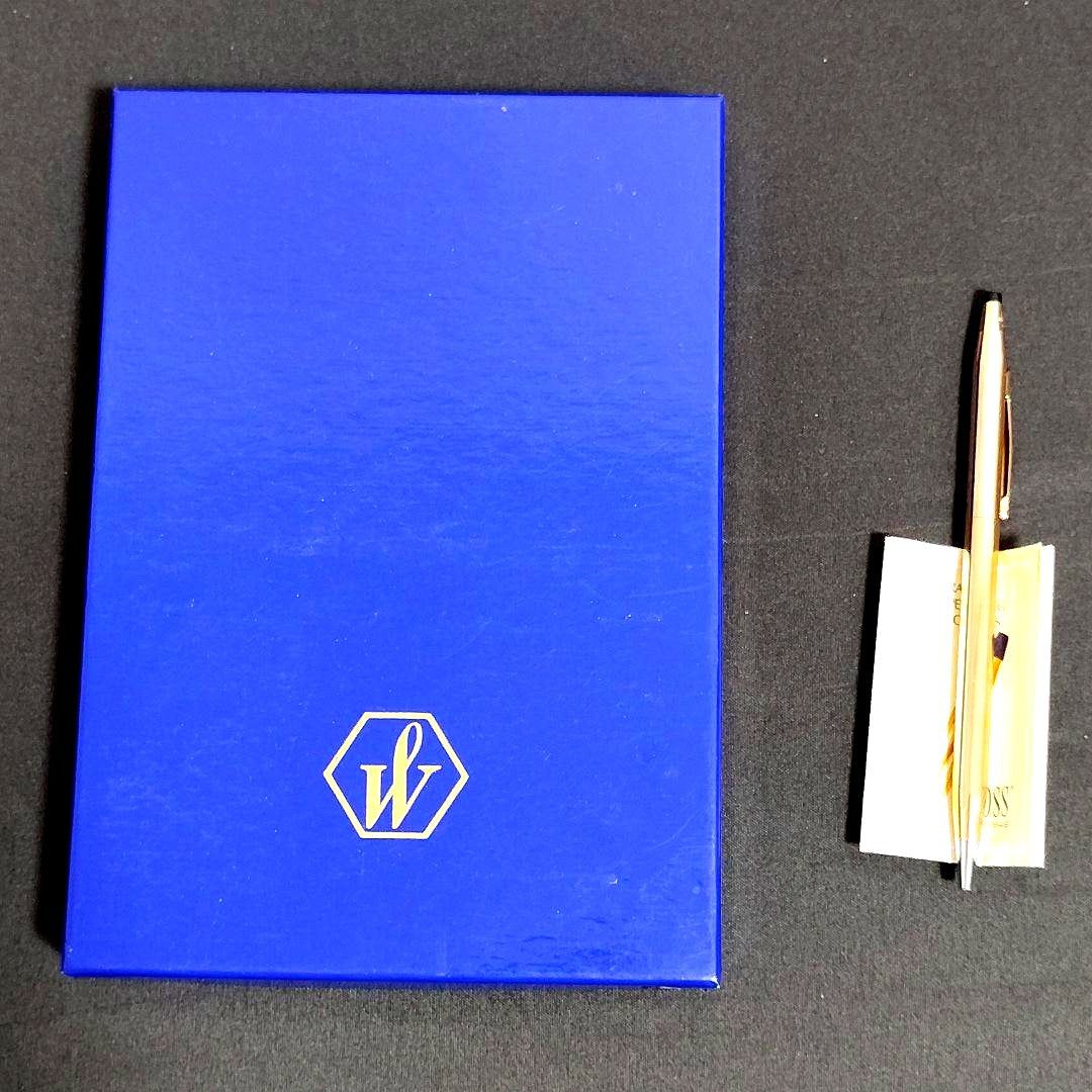 Waterman fountain pen ink bottle and Cross brand ballpoint pen with blue ink imported from Japan