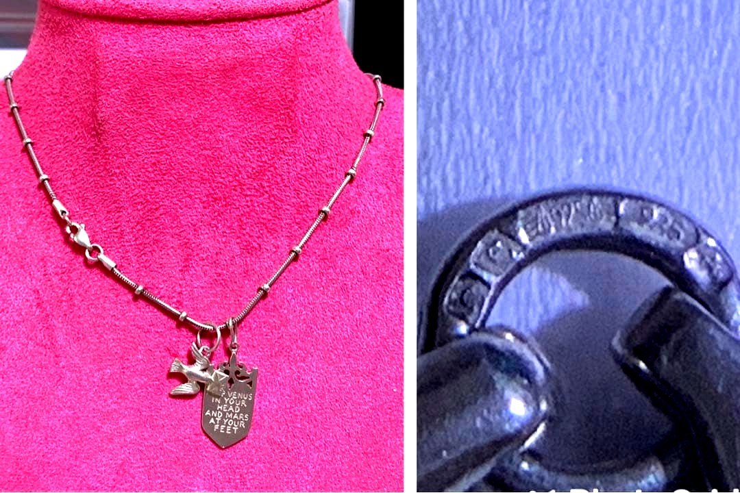 Agete Vintage Limited Edition Sterling Silver 925 Message Necklace with 36 cm chain on white background