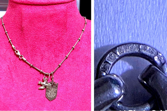 Agete Vintage Limited Edition Sterling Silver 925 Message Necklace with 36 cm chain on white background