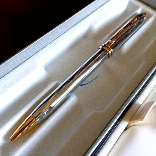 CROSS Townsend silver and gold combination ballpoint pen with black refill, Japanese import, shown on white background