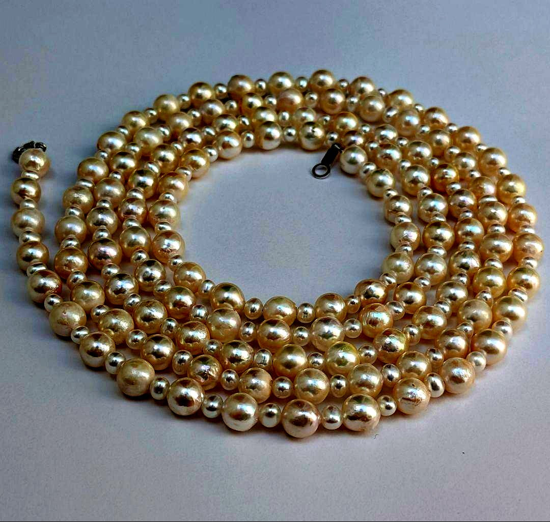 Long 120cm necklace with 6mm large Akoya pearls and 3mm small freshwater pearls on Silver925 chain