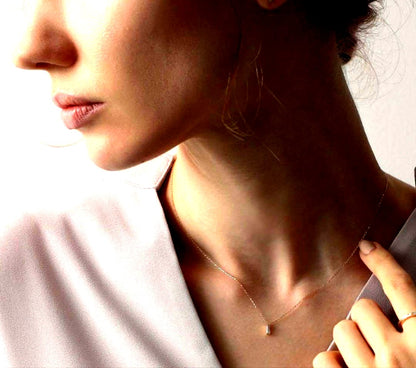 Agete necklace pendant made of K10 gold with 0.04 carat diamond, 39mm length, delicate and elegant design
