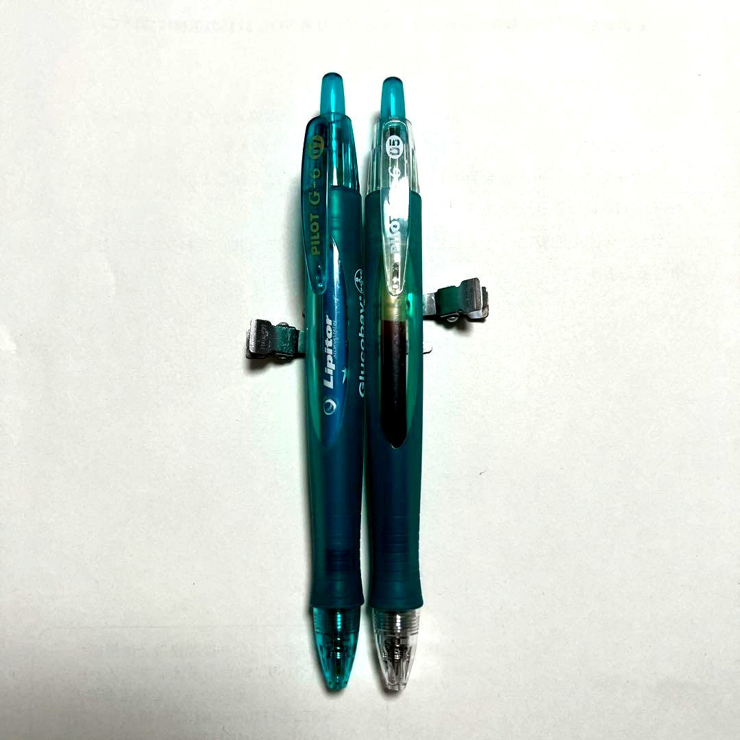 Pilot G-6 and Glucobay teal gel ballpoint pen set with black ink and clip