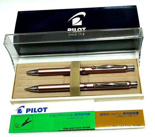 Pilot Capless ballpoint pen and mechanical pencil set in champagne pink with gold accents