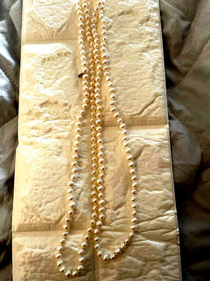 Agete K10 two-strand Akoya pearl necklace 118cm length with 5.5-6mm pearls and K10 clasp