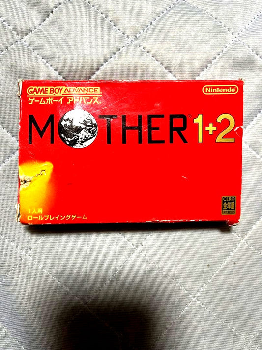 MOTHER1+2 used Game Boy Advance SP game cartridge with visible box scratches