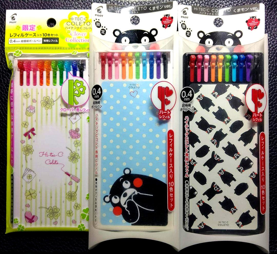 Pilot Hi-Tec C Coleto refill case set with clover and heart motifs in collaboration with earth music&ecology and Kumamon