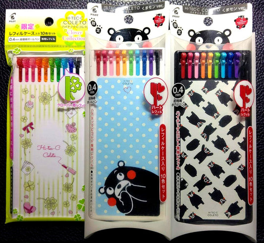 Pilot Hi-Tec C Coleto refill case set with clover and heart motifs in collaboration with earth music&ecology and Kumamon