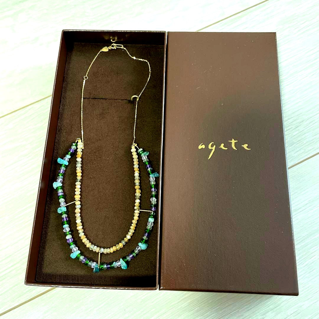Agete Stone 10K Gold Tone Necklace with Multi-Color Stones in Ethnic Resort Style