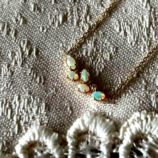 agete K18 Necklace with marquise-cut opals and diamonds set in K18 K14 metal in classic style