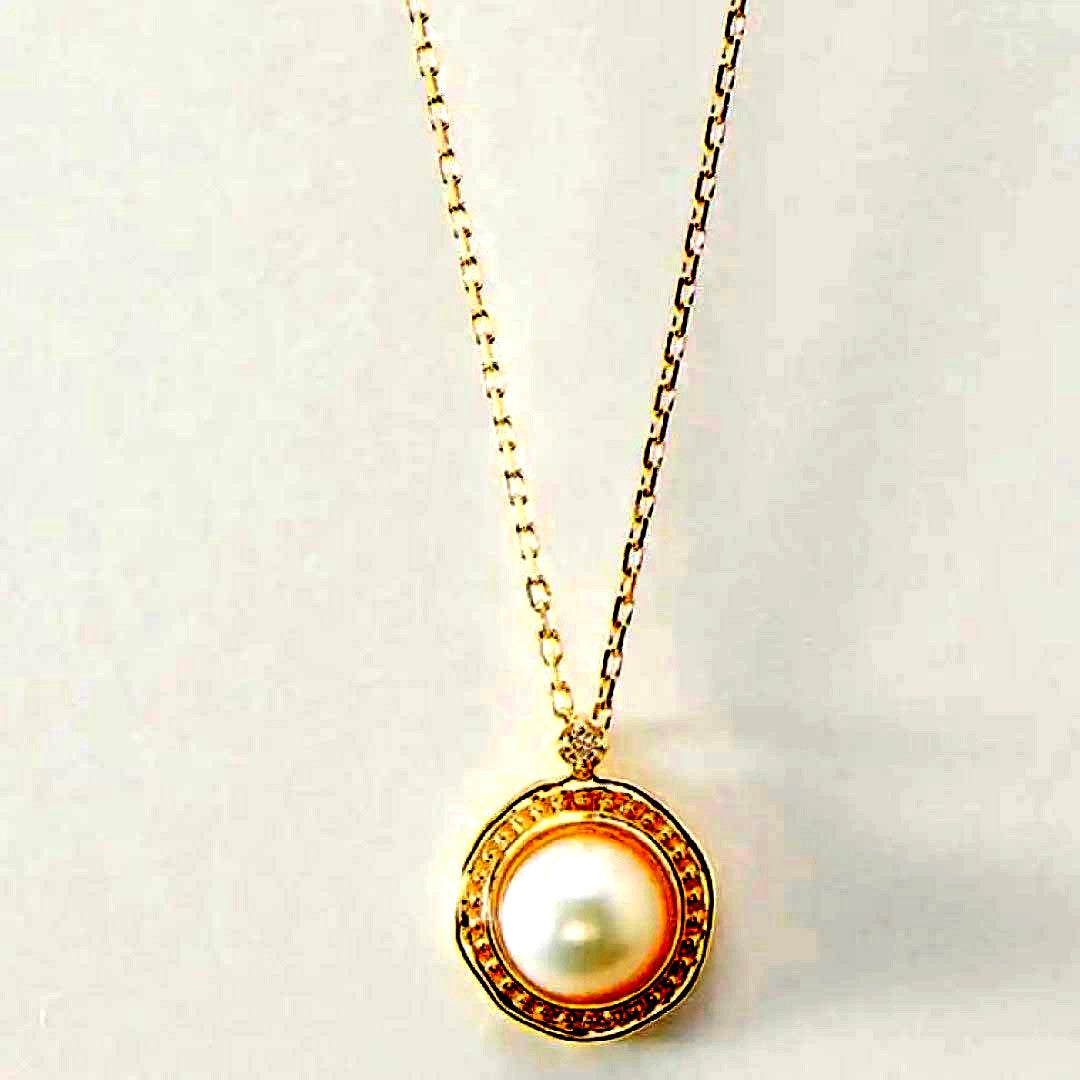 Agete K10 necklace with a freshwater pearl and diamond on a 40cm chain