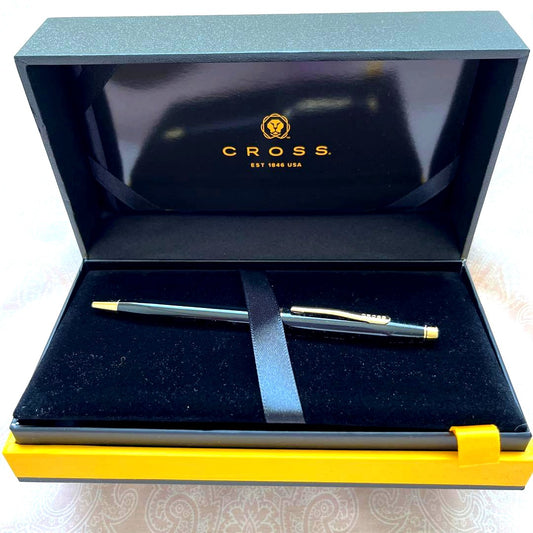 CROSS Century II ballpoint pen in black lacquer with gold plating twist mechanism and original gift box