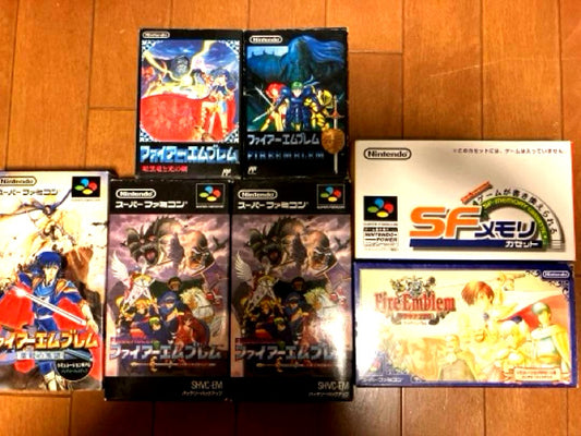 Fire Emblem Series SNES Software Set including Shadow Dragon, Mystery of the Emblem, Genealogy of the Holy War, Thracia 776