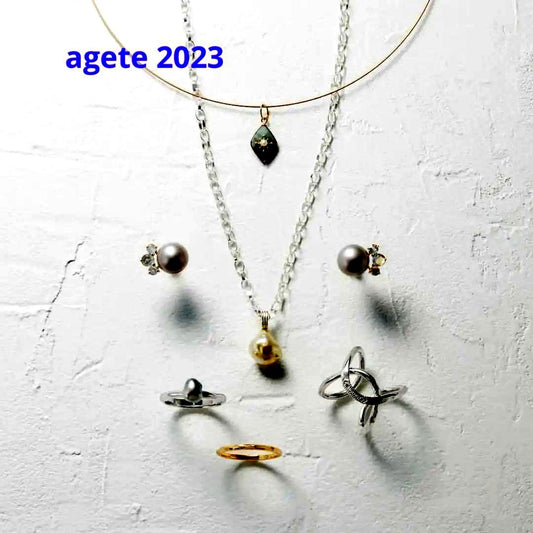 Agete 2023 Autumn BIOLOGY silver necklace with natural gray South Sea pearl featuring unique irregular shape