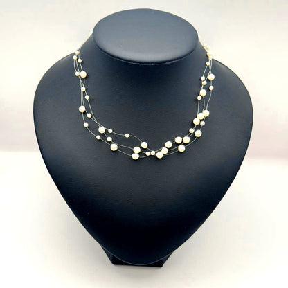 Tasaki K18 pearl necklace triple strand wire design 40cm length with pearls 3.0-5.2mm and box
