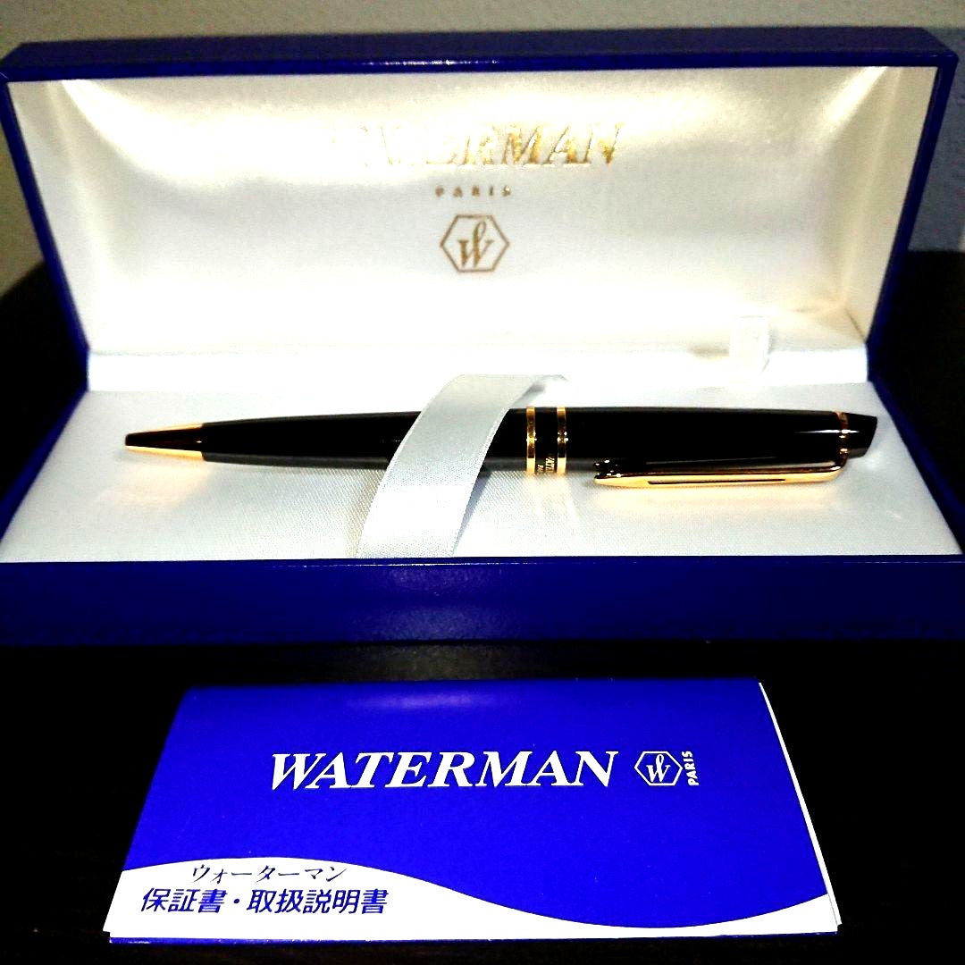WATERMAN Expert Ballpoint Pen in black with gold trim, 143mm length, shown against white background