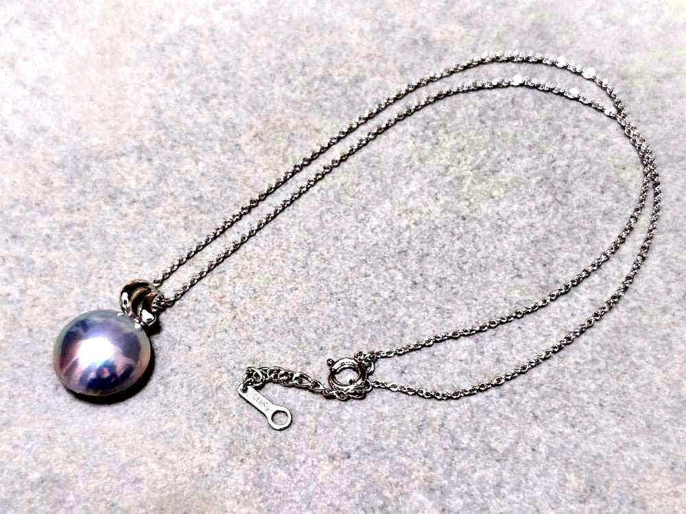 Tasaki Pearl Mabe Pearl necklace with SV925 chain, about 42 centimeters long, pearl top visible