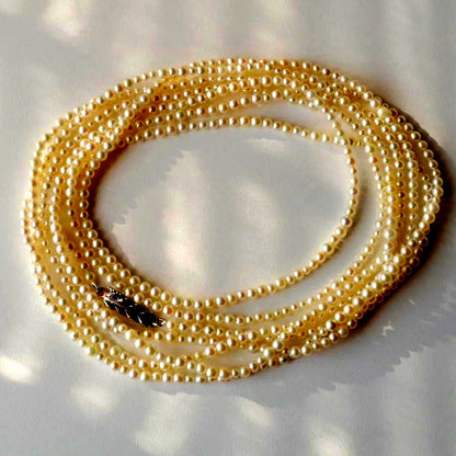 New Akoya pearl necklace with very small 2-3mm ivory pearls and silver clasp, 64.4 inches long