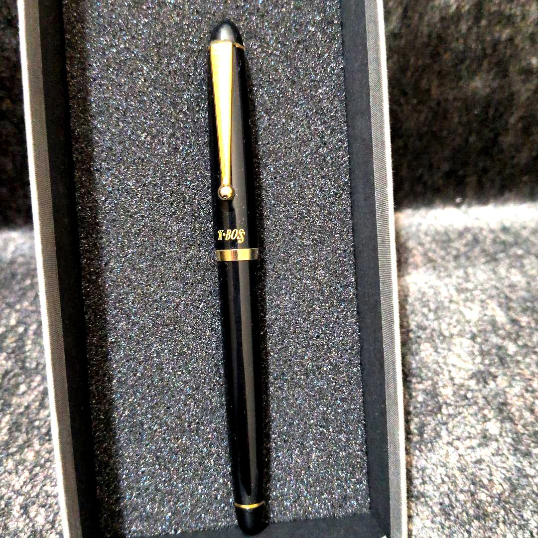 Rare K-BOS Pilot black resin ballpoint pen with gold parts and textured grip, vintage 1980s classic design