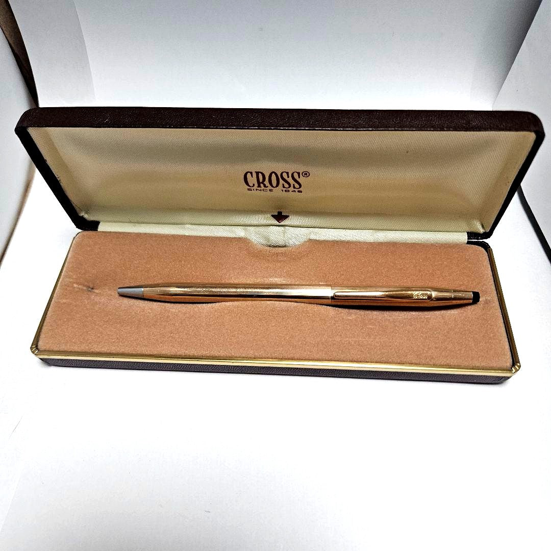CROSS Classic Century 14K gold filled twist ballpoint pen with old italic logo and box, blue ink, vintage 1980