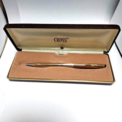CROSS Classic Century 14K gold filled twist ballpoint pen with old italic logo and box, blue ink, vintage 1980