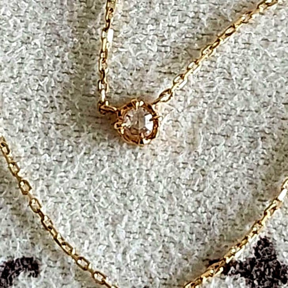 Law Rose Cut Diamond Necklace in K10 gold featuring a single 0.02 carat diamond