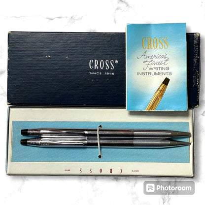 Silver Cross mechanical pencil and ballpoint pen set with rotating mechanism showing slight wear