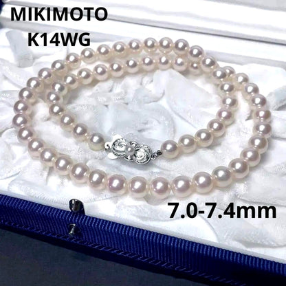 MIKIMOTO K14WG pearl necklace with 7.0-7.5mm pearls and 46cm length shown on white background