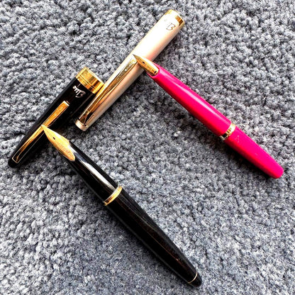 Set of two PILOT Elite 18K 750 fountain pens with gold nibs and black barrels