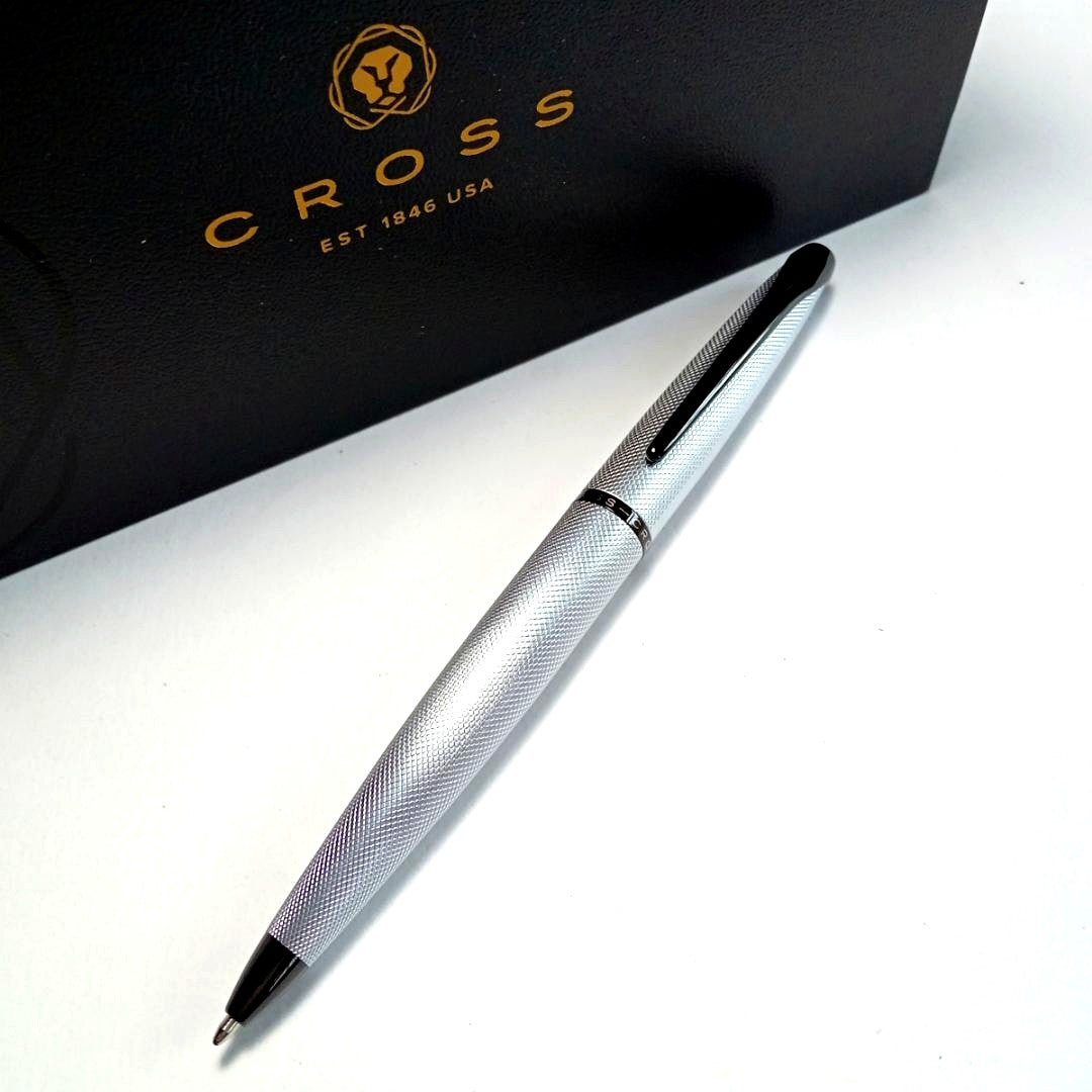 Cross ATX Model 882-43 ballpoint pen with brushed chrome finish and diamond pattern engraving