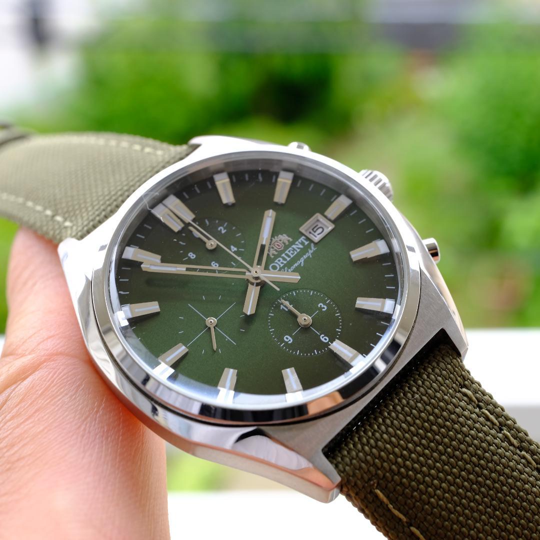 ORIENT 超美品 ORIENT クロノグラフカットガラスグリーン Quartz Men's Watch — Japanese