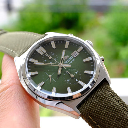 ORIENT 超美品 ORIENT クロノグラフカットガラスグリーン Quartz Men's Watch — Japanese