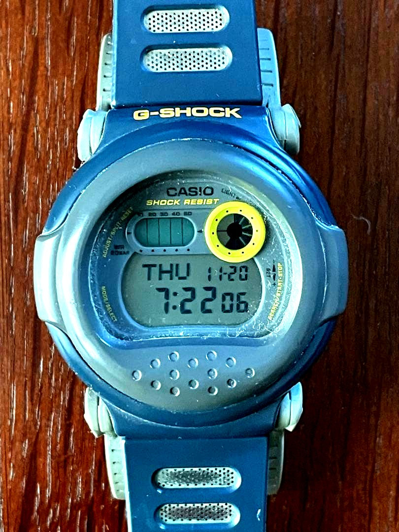 Casio G-Shock Blue Geyser digital watch with shock resistant feature, used condition