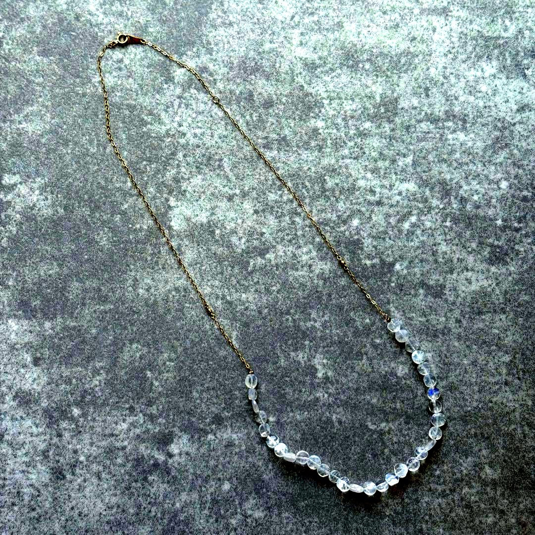 Agete K10 White Labradorite Necklace with 50 cm chain displayed on a white background