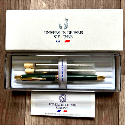 Pilot Universite de Paris Sorbonne ballpoint pen dark green barrel with black ink refill cores and box from 1993