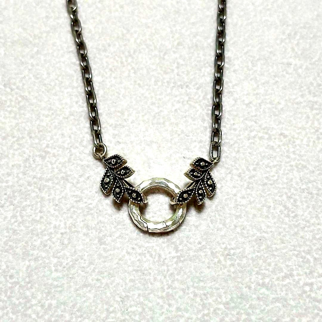 Agete silver necklace with joining ring, Y-shaped design, displayed on white background