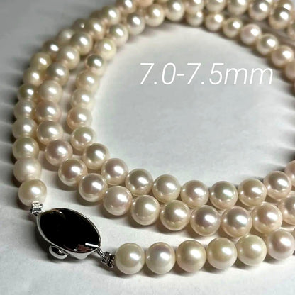 Akoya pearl long necklace measuring 81cm with 7.0 to 7.5mm round pearls
