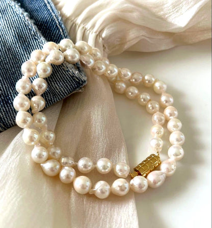 Akoya pearl baroque necklace with 6.5-7.0 mm genuine pearls on a 42.5 cm chain