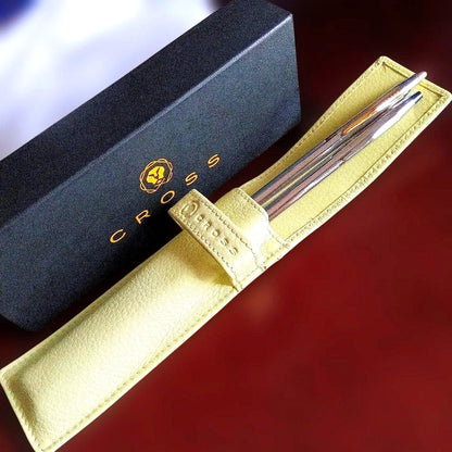 Set of 2 CROSS ballpoint pens with black and blue ink refills in a brown leather case