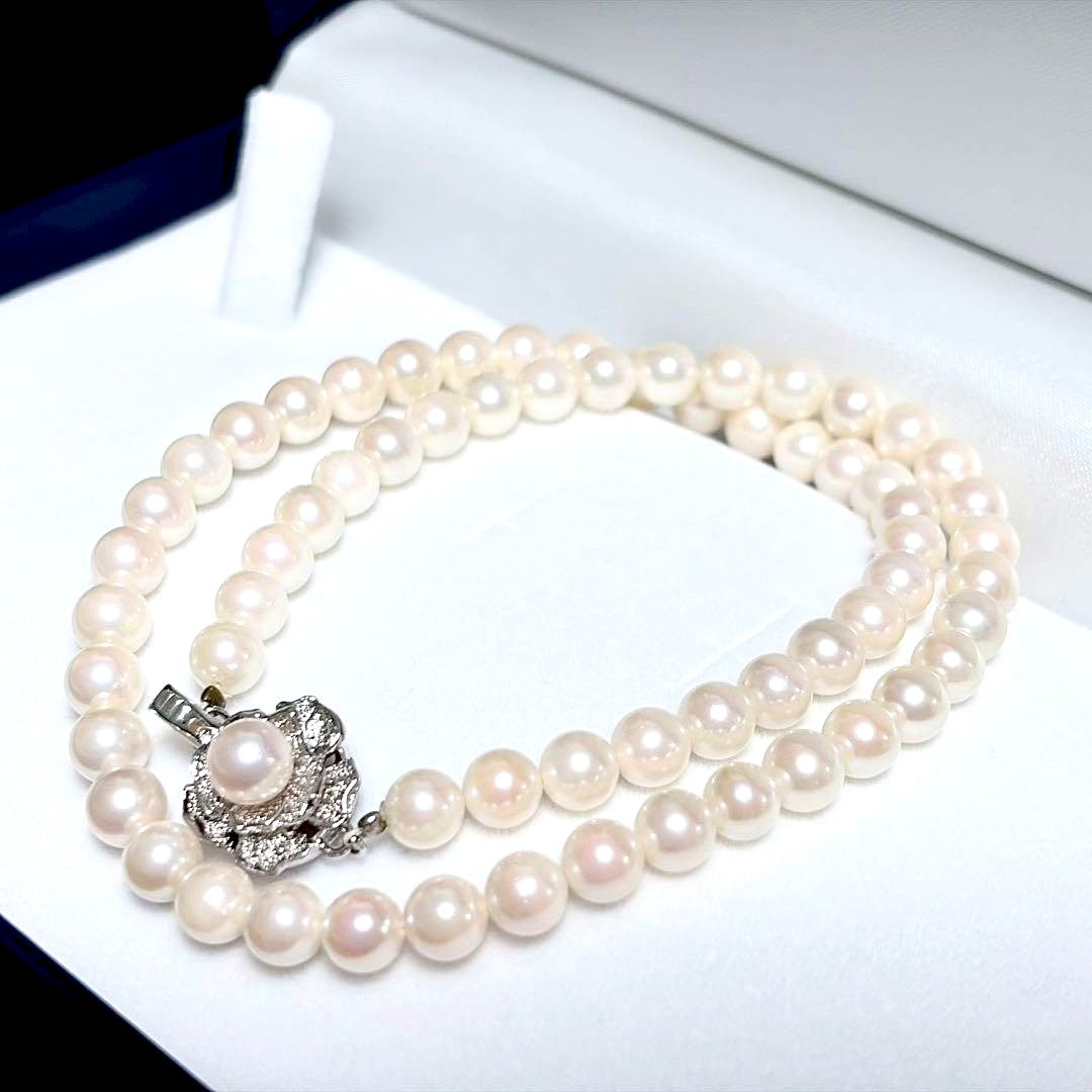 Honjima Pearl Akoya 6.1mm white pearl necklace with silver metal fittings, 42cm length