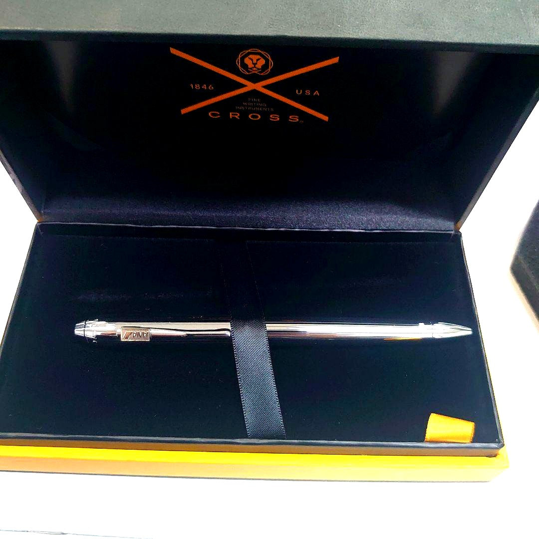 Cross silver ballpoint pen model ANA with its dedicated protective case displayed