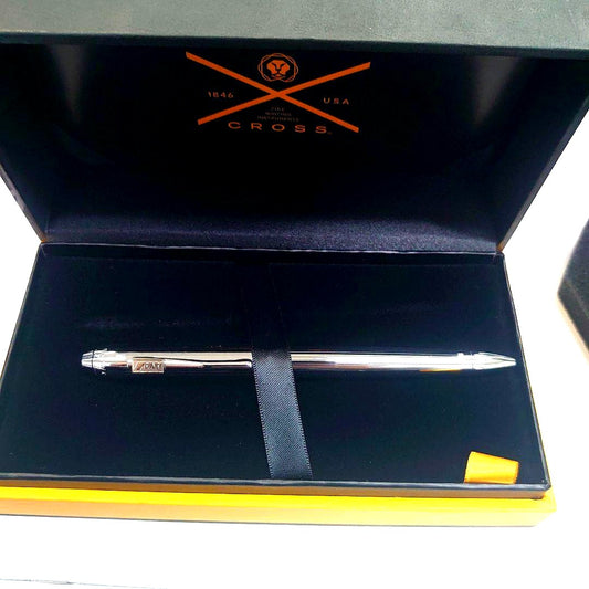 Cross silver ballpoint pen model ANA with its dedicated protective case displayed