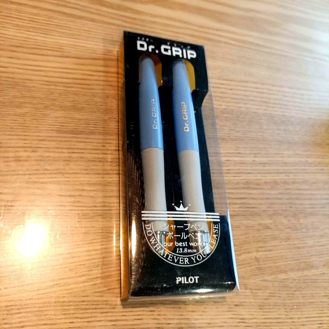 Dr. Grip first generation blue mechanical pencil and ballpoint pen set with grip, made of plastic, two pieces