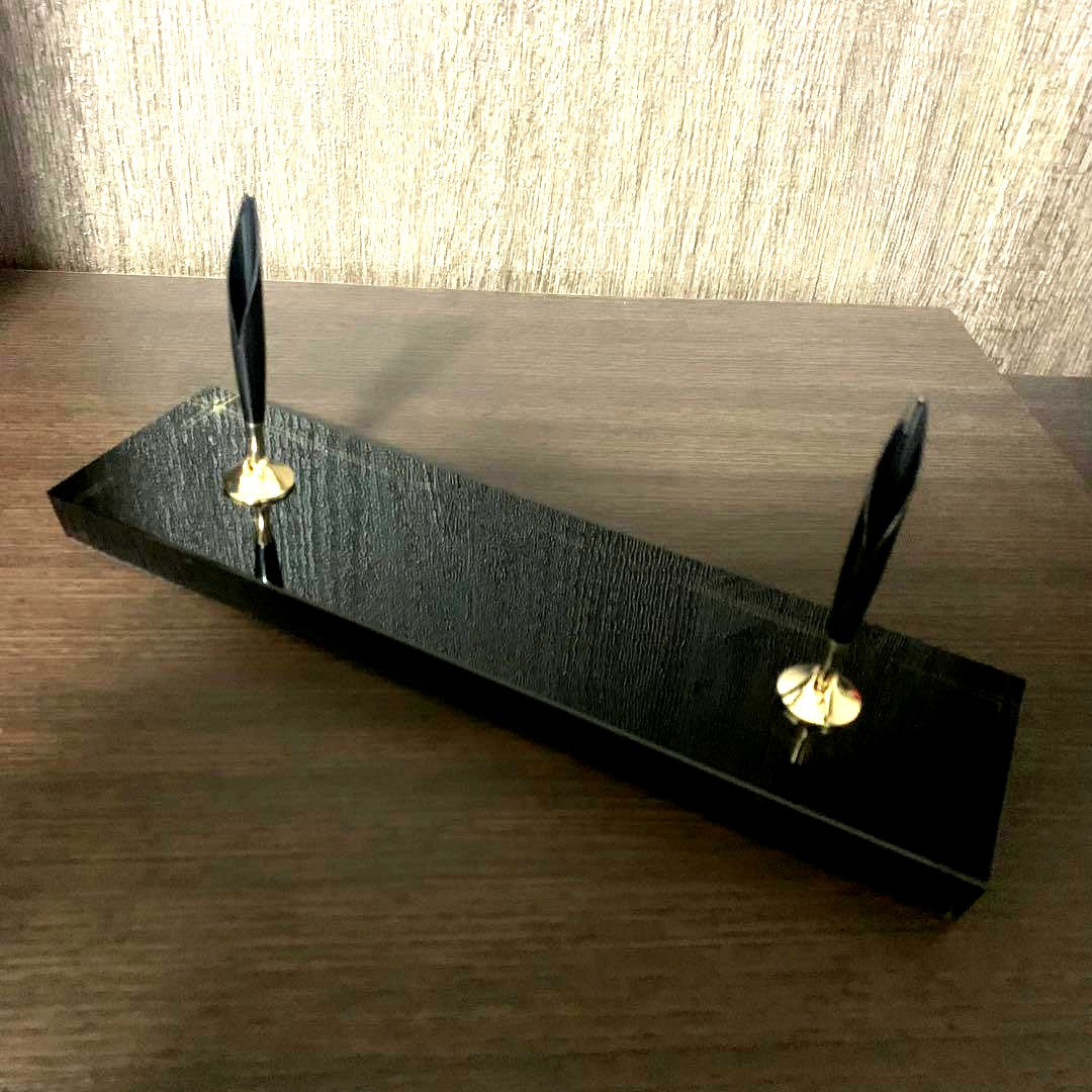 Cross pen holder set in black wood grain design with sharp pen and non-working ballpoint pen