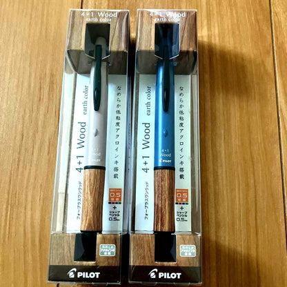 PILOT 4+1 Wood Earth Color multi-function ballpoint pen set with 0.5mm tip displayed on white background