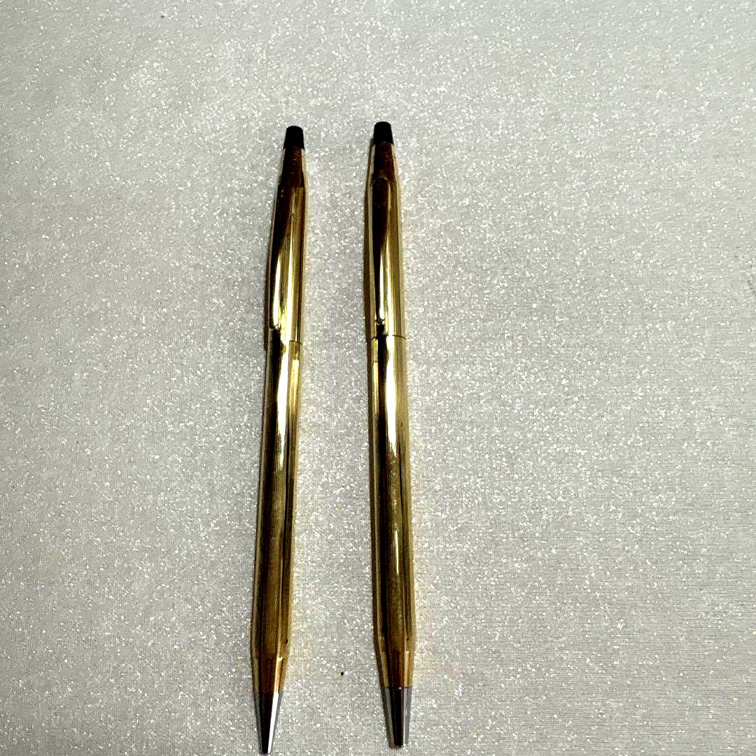 Cross Gold Series ballpoint pen and mechanical pencil set with glossy gold finish