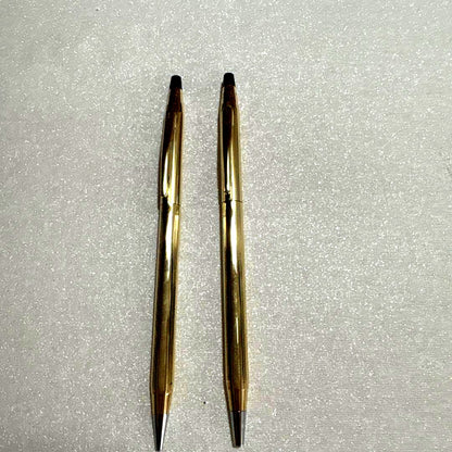 Cross Gold Series ballpoint pen and mechanical pencil set with glossy gold finish