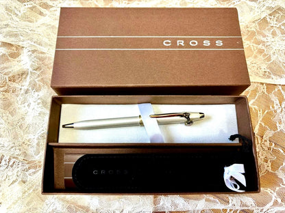 Cross ballpoint pen with heart-shaped and key-shaped gold-plated charms, high-gloss lacquer finish