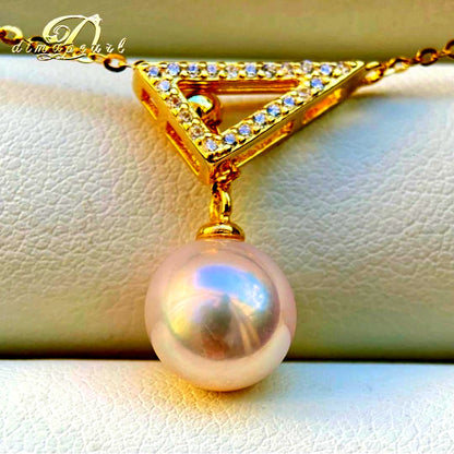 Hon-American Pearl Akoya 8.9mm white pink semi-round pearl necklace with S925 18k finish and cubic zirconia stones